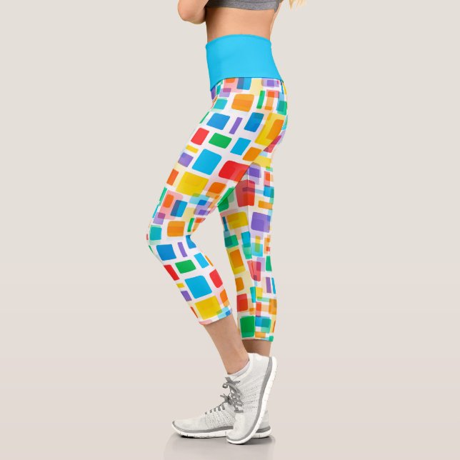 Bright Blue Green Orange Red Purple Art Pattern Capri Leggings (Left)