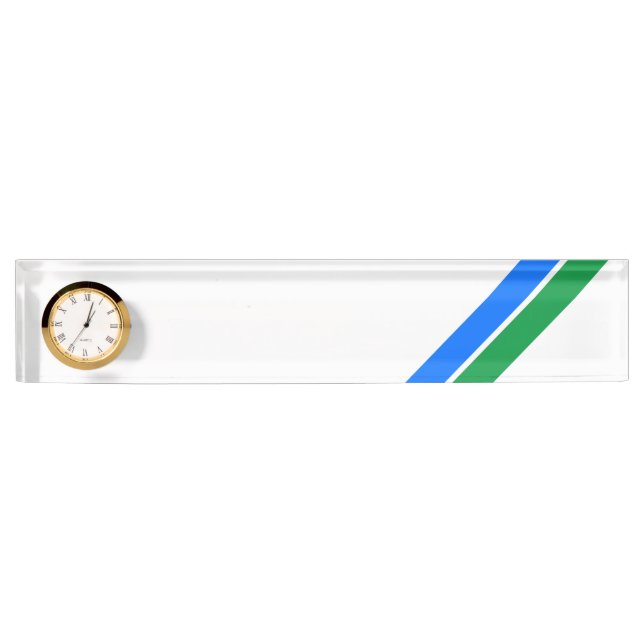 Bright Blue Green Slanted Stripes White Background Nameplate (Front)