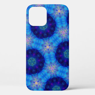 Bright Blue Hexagon Kaleidoscope Pattern iPhone 12 Case