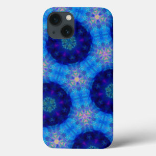Bright Blue Hexagon Kaleidoscope Pattern iPhone 13 Case