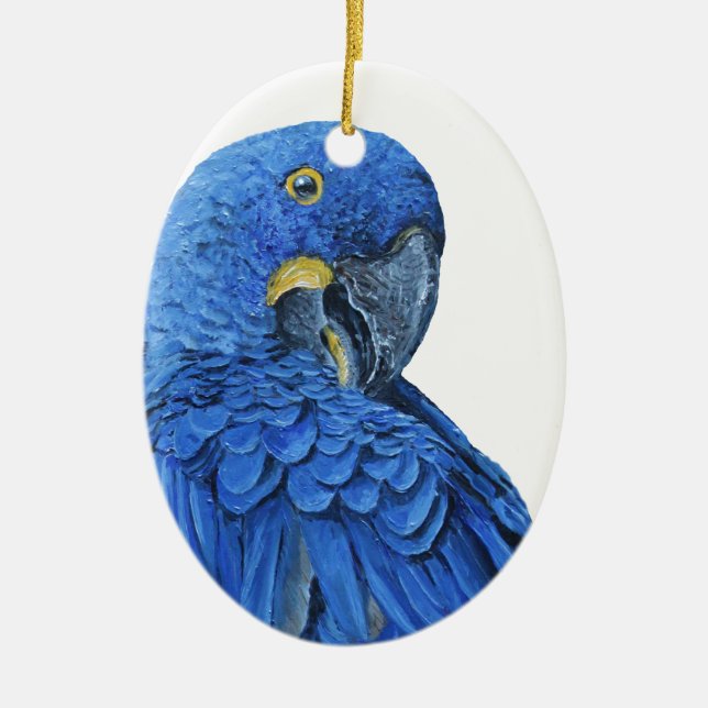 Bright blue Hyacinth Macaw Ceramic Tree Decoration (Front)