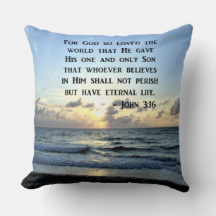 BRIGHT BLUE JOHN 3:16 OCEAN PHOTO DESIGN CUSHION