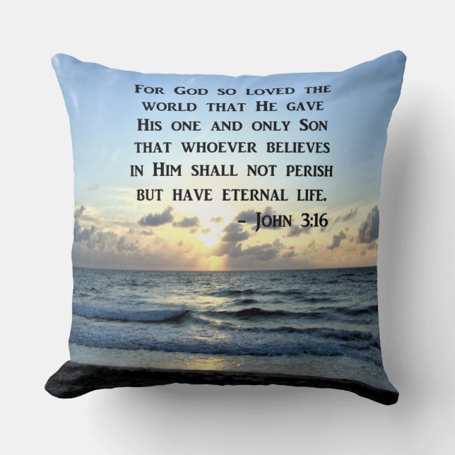 BRIGHT BLUE JOHN 3:16 OCEAN PHOTO DESIGN CUSHION (Front)