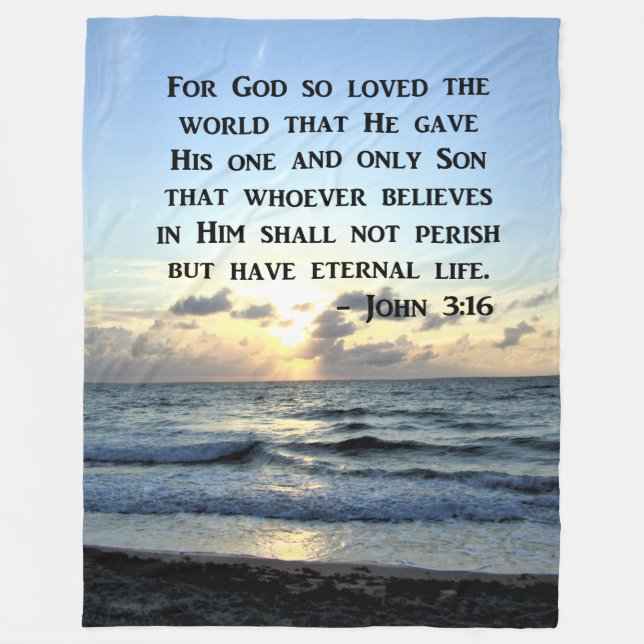 BRIGHT BLUE JOHN 3:16 OCEAN PHOTO DESIGN FLEECE BLANKET (Front)