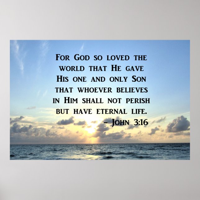 BRIGHT BLUE JOHN 3:16 OCEAN PHOTO DESIGN POSTER (Front)