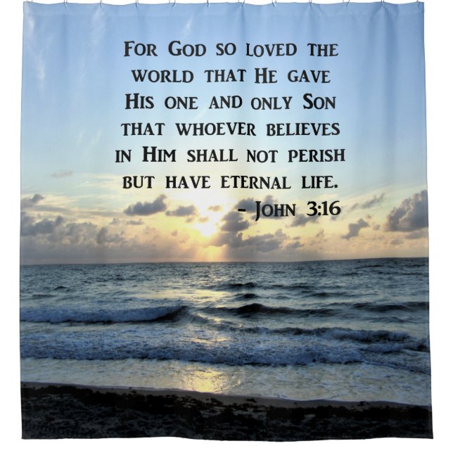 BRIGHT BLUE JOHN 3:16 OCEAN PHOTO DESIGN SHOWER CURTAIN (Front)