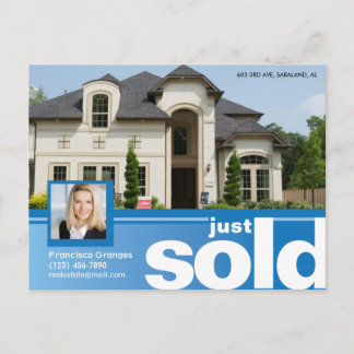 Bright blue Just sold real estate advert template Postcard
