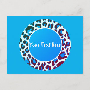 Bright Blue Leopard Animal Print Pattern Circle Postcard