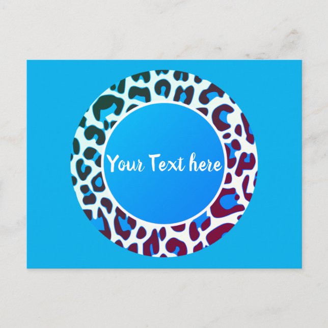 Bright Blue Leopard Animal Print Pattern Circle Postcard (Front)