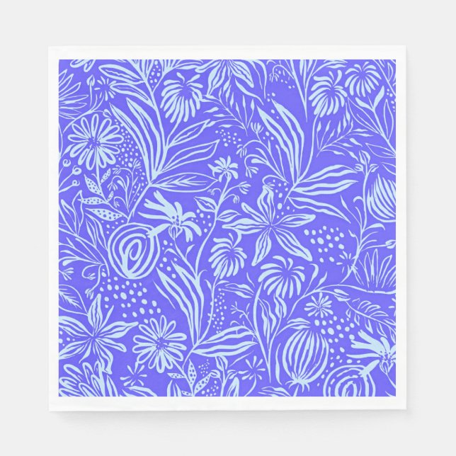 Bright blue-Lilac floral pattern Napkin (Front)