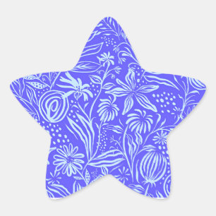 Bright blue-Lilac floral pattern Star Sticker