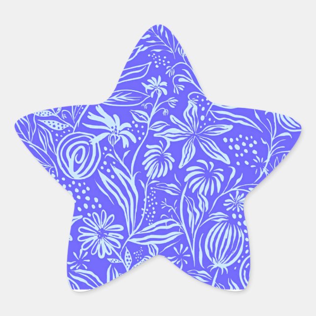 Bright blue-Lilac floral pattern Star Sticker (Front)