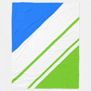 Bright Blue Lime Green Wide White Racing Stripes Fleece Blanket