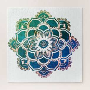 Bright blue mandala flower design jigsaw puzzle