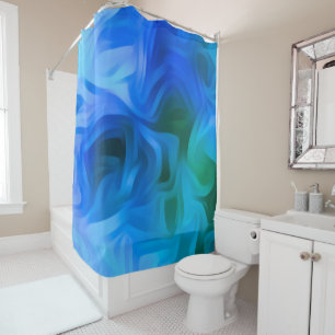 BRIGHT BLUE MODERN TRENDY ABSTRACT SHOWER CURTAIN