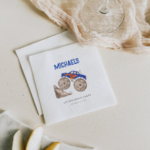 Bright Blue Monster Truck Paper Napkin