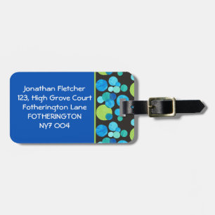 Bright Blue Moons, Luggage Tag, Blue, Green, Black Tag
