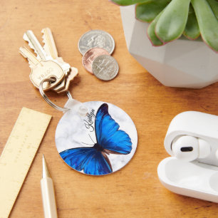 Bright Blue Morpho Butterfly Personalised Key Ring