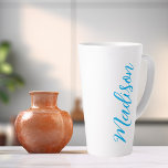 Bright Blue Name in Handwritten Script Custom Latte Mug<br><div class="desc">A pretty personalised bright blue monogram latte mug for a girl or guy who loves simple,  handwritten gifts. Beautiful cursive script down the side of your bottle spelling out your name in cool typography.</div>