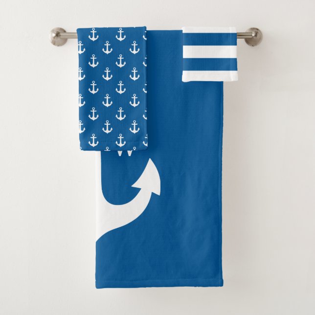 Bright Blue Nautical Monogram Bath Towel Set (Insitu)