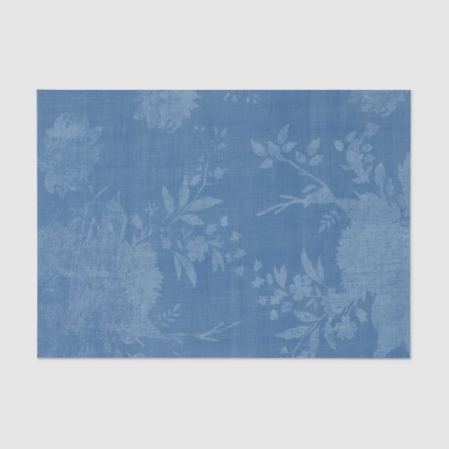 Bright Blue on Blue Floral Pattern Tissue Paper (Front)