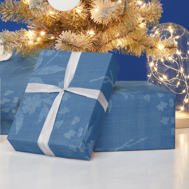 Bright Blue on Blue Floral Pattern Wrapping Paper (Holidays)