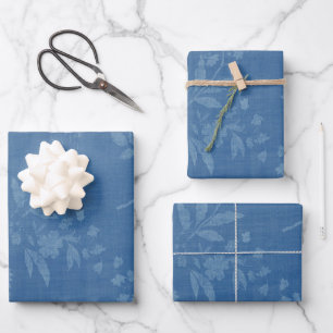 Bright Blue on Blue Floral Pattern Wrapping Paper Sheet