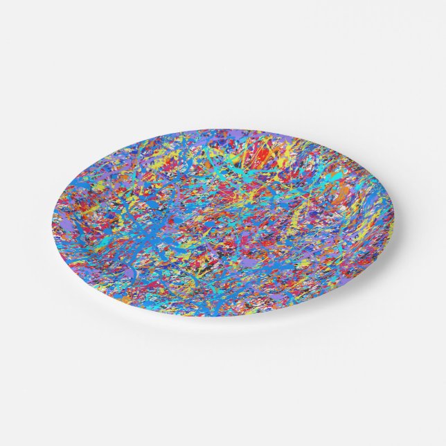 Bright Blue Paint Splatter Abstract Paper Plate (Angled)