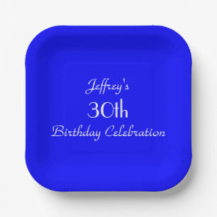 Bright Blue Paper Plates, 30th Birthday Party Plate