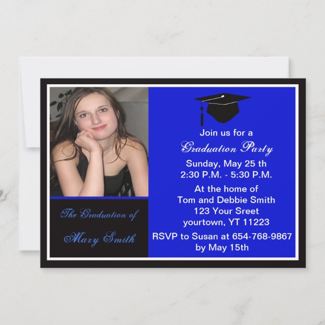 Bright Blue Photo Graduation Party Invitation (Front)