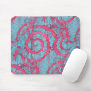 Bright Blue Pink Funky Batik Spirals Art Pattern Mouse Mat