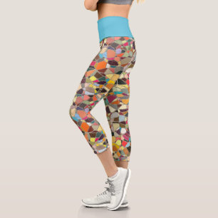 Bright Blue Pink Yellow Orange Purple Mosaic Capri Leggings