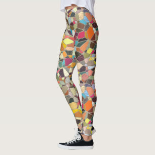 Bright Blue Pink Yellow Orange Purple Mosaic Leggings