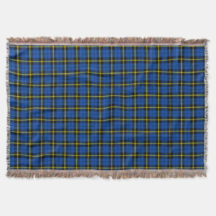 Bright blue plaid print, black yellow stripe throw blanket