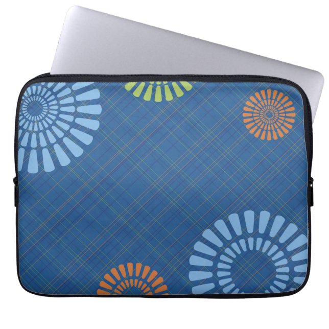 Bright Blue Plaid Scottish Laptop Computer Sleeve (Front)