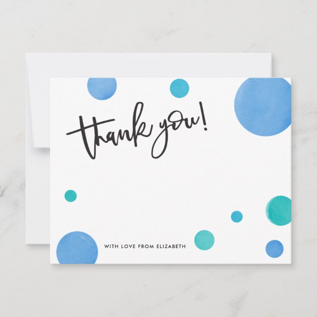 Bright Blue Polka Dot Baby Shower Thank You (Front)