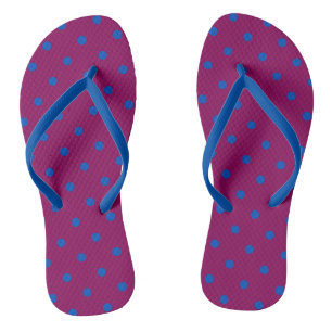 Bright Blue Polka Dots on Aubergine Pattern Flip Flops
