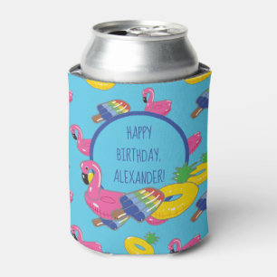 Bright Blue Pool Floats Pattern Personalised Can Cooler