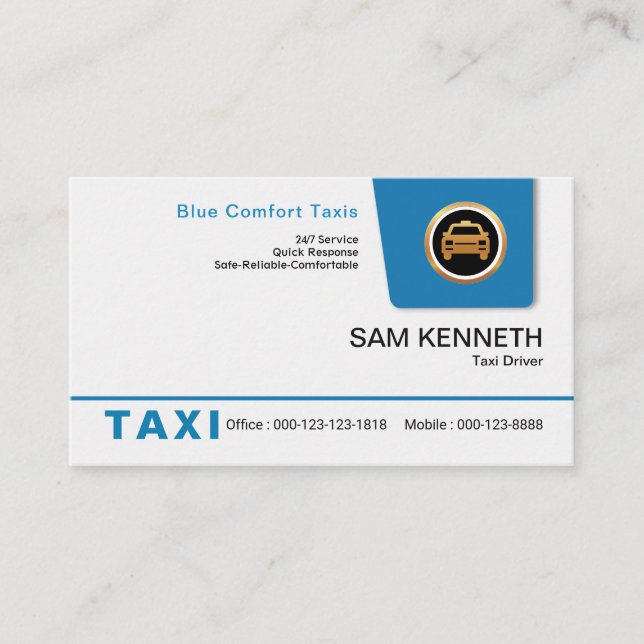 Bright Blue Pull-down Tab Taxi Service Business Card (Front)