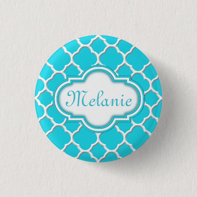 Bright Blue Quatrefoil Trellis Pattern 3 Cm Round Badge (Front)