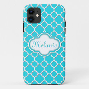 Bright Blue Quatrefoil Trellis Pattern iPhone 11 Case