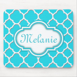 Bright Blue Quatrefoil Trellis Pattern Mouse Mat