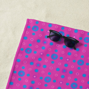 Bright Blue Quirky Polka Dots on Magenta Beach Towel