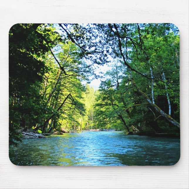 Bright Blue River Under Green Trees in Washington Mouse Mat (Front)