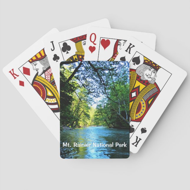 Bright Blue River Under Green Trees in Washington Playing Cards (Back)