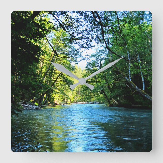Bright Blue River Under Green Trees in Washington Square Wall Clock (Front)