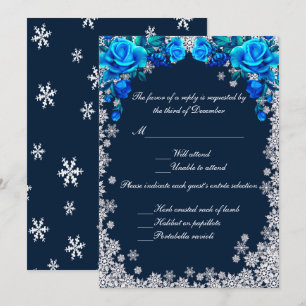 Bright Blue Rose Snowflake Christmas Response Card
