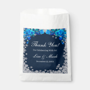 Bright Blue Roses Snowflake Christmas Wedding Favour Bags