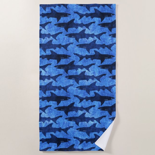 Bright Blue School of Sharks Spring Break Beach Beach Towel (Front)