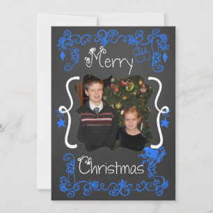 Bright Blue Scrolls Customised Photo Holiday Card
